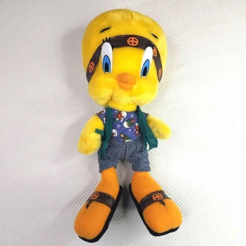 Vintage 1998 Looney Tunes Hippie Peace Tweety Bird Plush